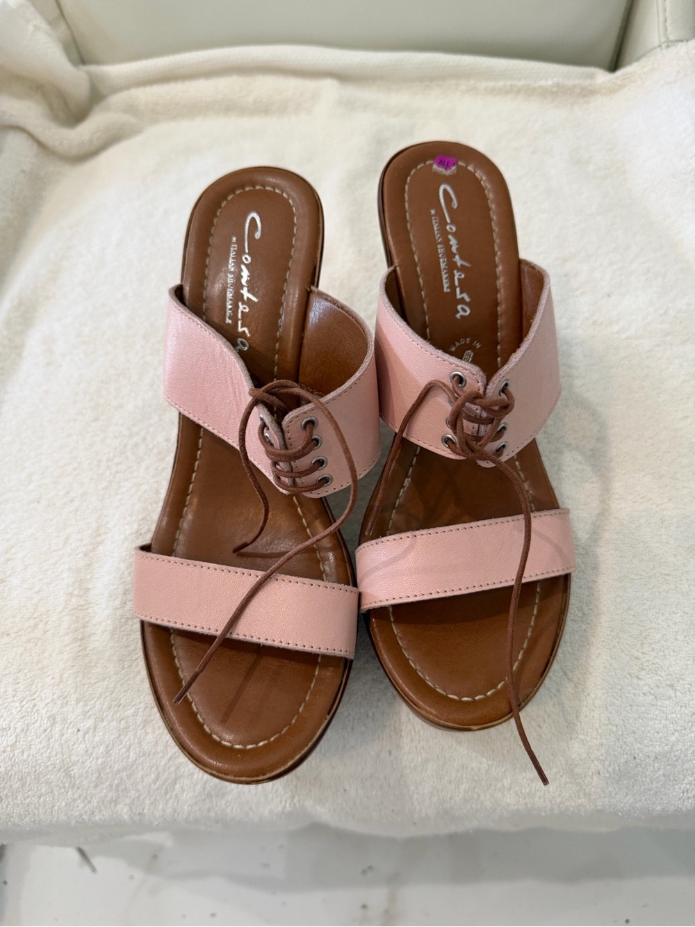 Comfortiva Pink Leather Lace-Up Slide Mules for Women
